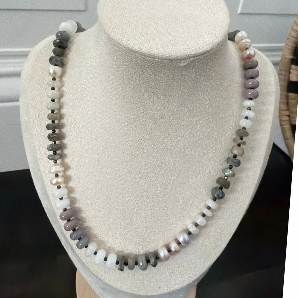 Second Bloom Studio Artisan Labradorite Moonstone Necklace 20.75" Gold C Clasp